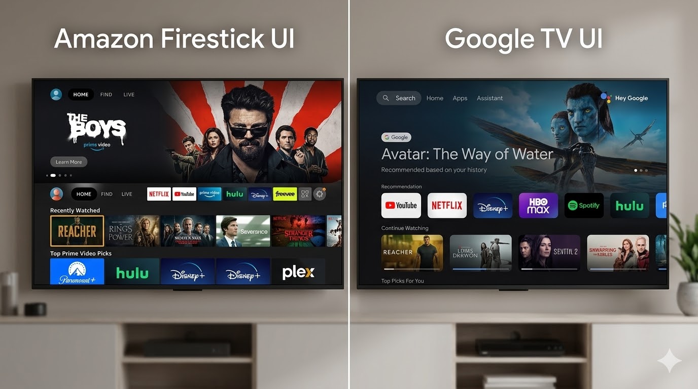 مقارنة بين واجهة Amazon Firestick وواجهة Google TV